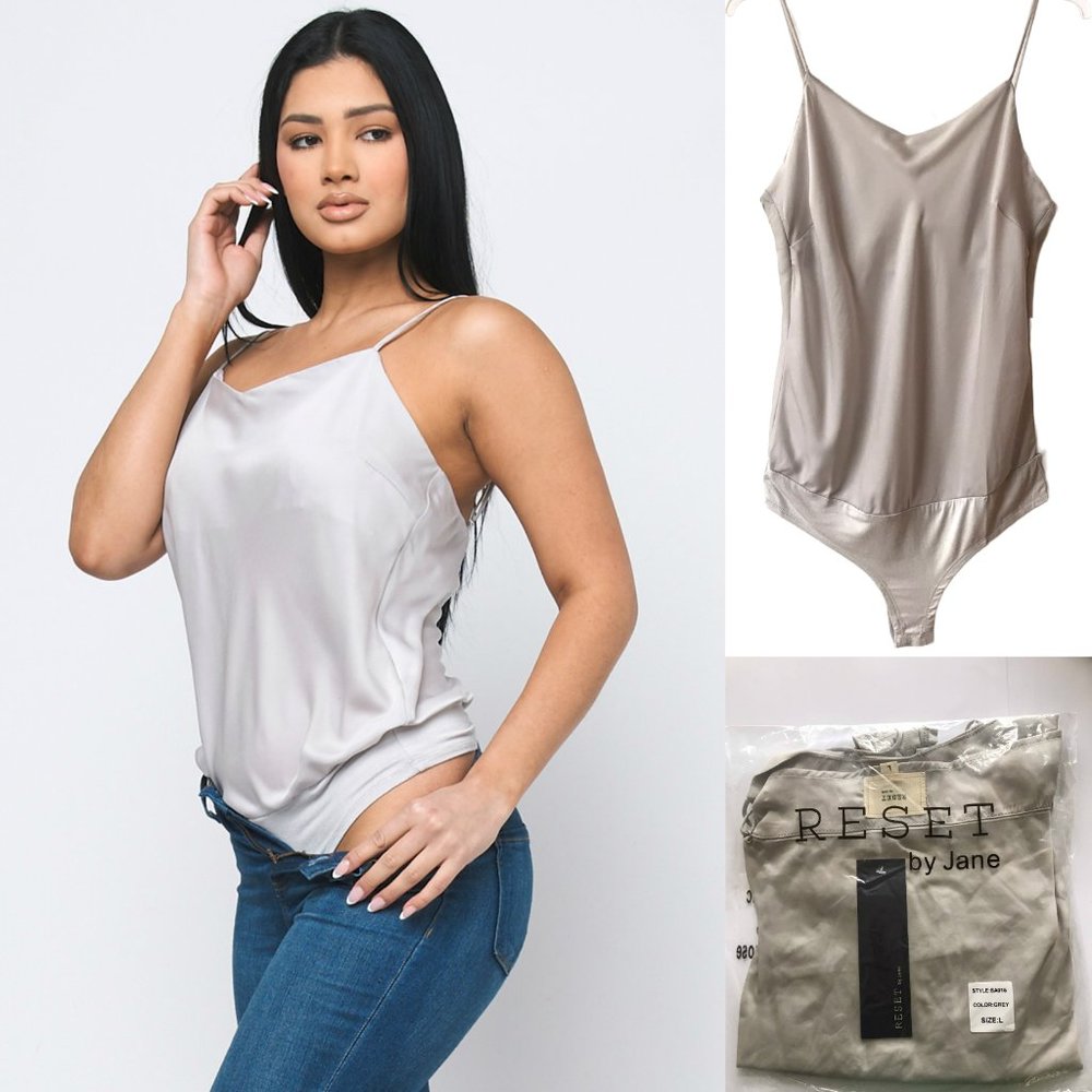 NWT Reset by Jane satin cami bodysuit with cheeky bikini bottom S,M,L